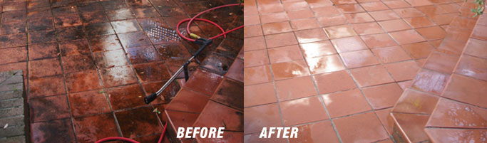 Amazingly clean pavement before and after high pressure cleaning by Mr Waterblaster